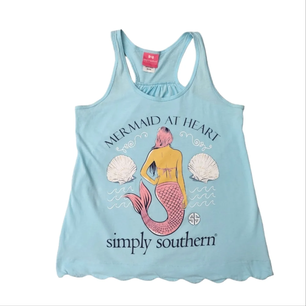 Simply Southern Top Mermaid Pink Racerback Pleated Hem Scalloped Beach …